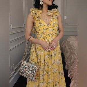 NWT Antonio Melani Manila Yellow Floral Rosette Sleeveless V-Neck Maxi Dress